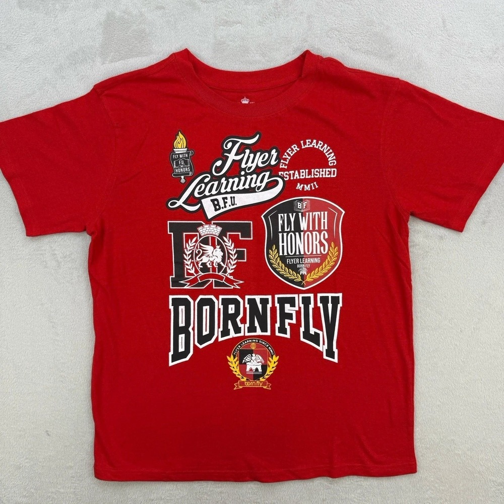 Born Fly Shirt Mens Red Short‎ Sleeve Graphic T Shirt Flyer Learning XL